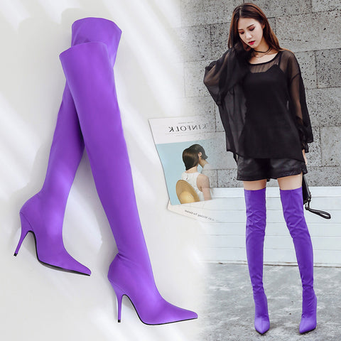 Multi Color Thin  high knee boots elastic boots CODE: mon621