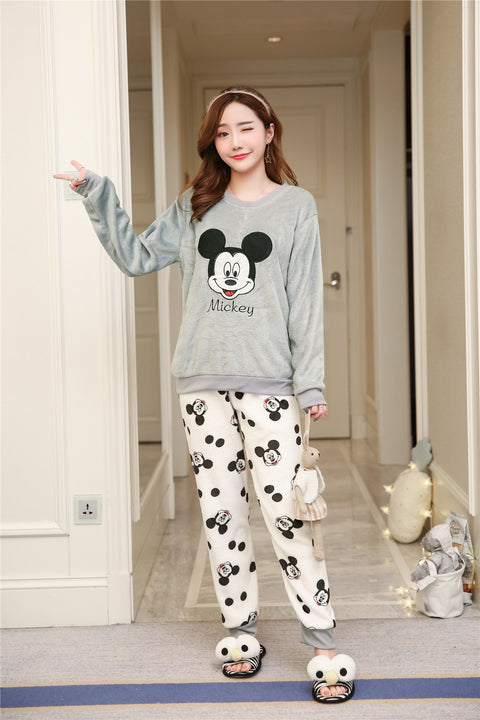 Long sleeves flannel  pajamas two piece set CODE: mon625