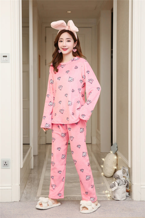 Long sleeves flannel  pajamas two piece set CODE: mon625