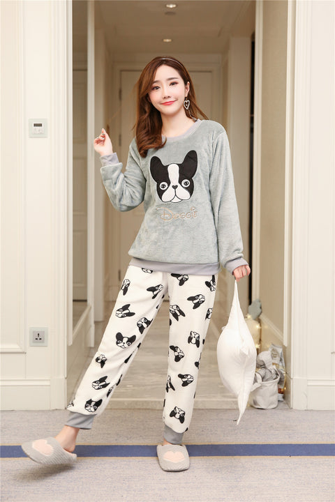 Long sleeves flannel  pajamas two piece set CODE: mon625