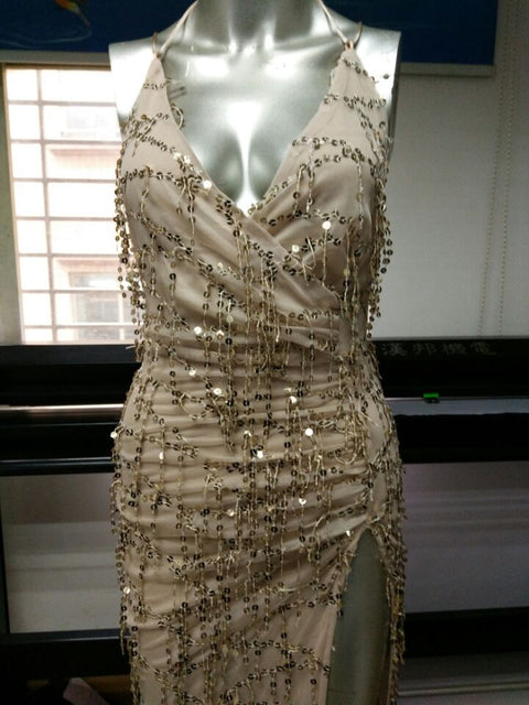 high open split sexy sequins long Slit Maxi dress CODE: mon657