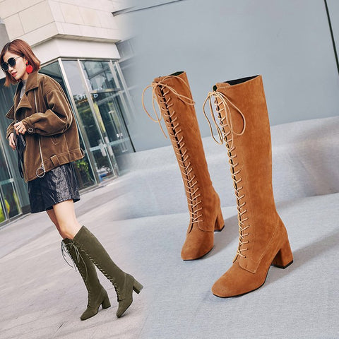 high heel boots cross straps long boots CODE: mon743