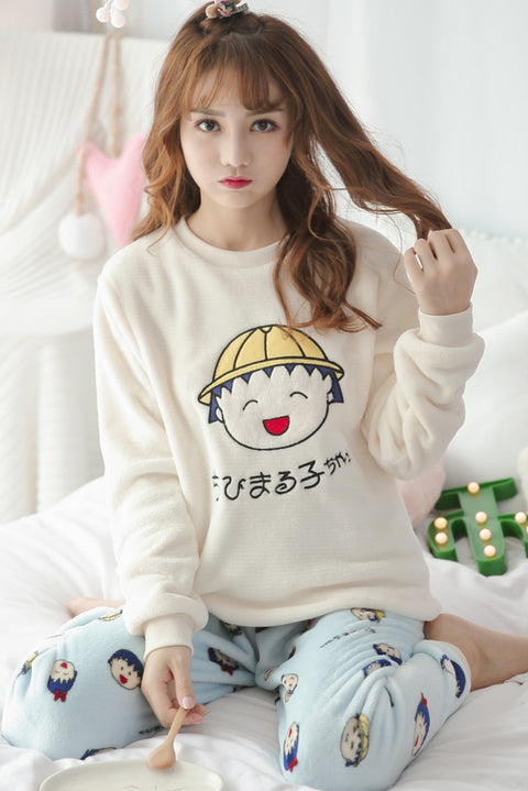 thicker flannel pajamas cartoon cute long-sleeved Set CODE: mon748