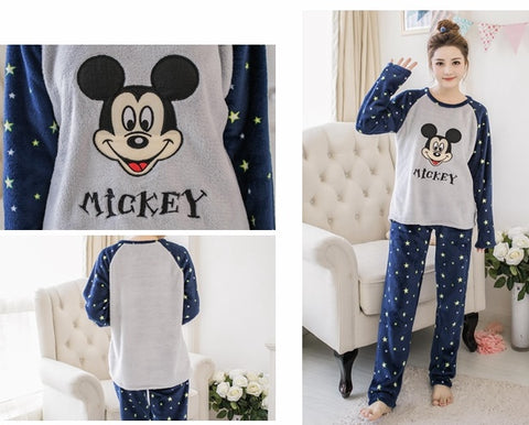 thicker flannel pajamas cartoon cute long-sleeved Set CODE: mon748