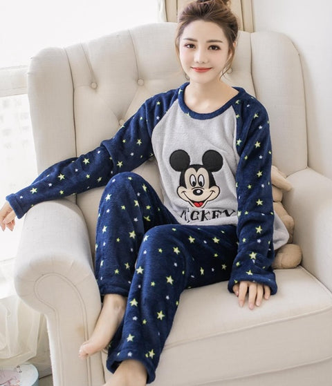thicker flannel pajamas cartoon cute long-sleeved Set CODE: mon748