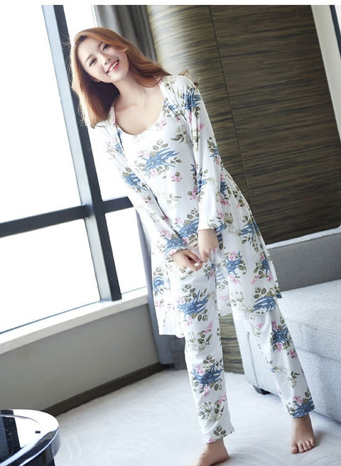 cardigan pajamas ladies three-piece suit printed sling CODE: mon752