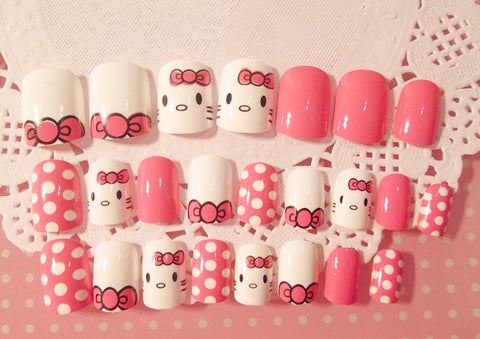 Finished Nail 24 pcs fake nails silver-plated / hello kitty nals / floral CODE: mon772 , mon773 , mon774