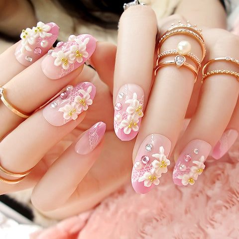 Finished Nail 24 pcs fake nails silver-plated / hello kitty nals / floral CODE: mon772 , mon773 , mon774