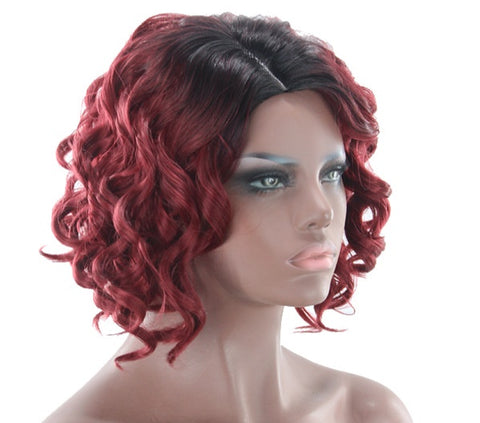 red wine partial short hair black dyeing fluffy pear high-end wig  CODE: mon812