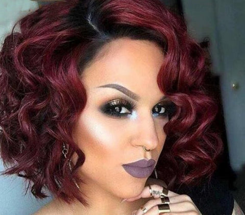 red wine partial short hair black dyeing fluffy pear high-end wig  CODE: mon812