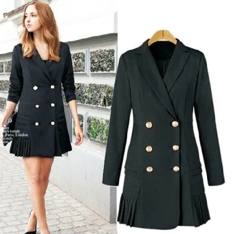 Lapel long-sleeved double-breasted pleated hem dress CODE: mon841