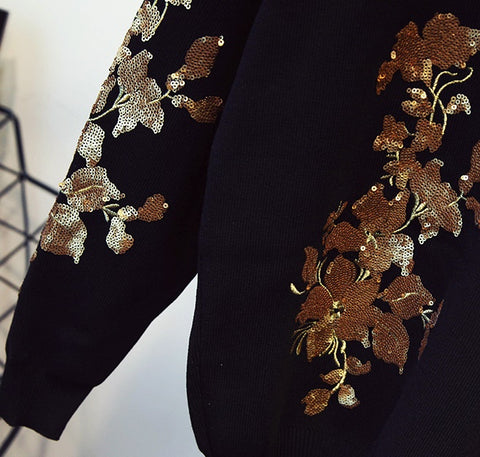 Gold leaf disc flower sequins knit suit 2piece set CODE: mon912