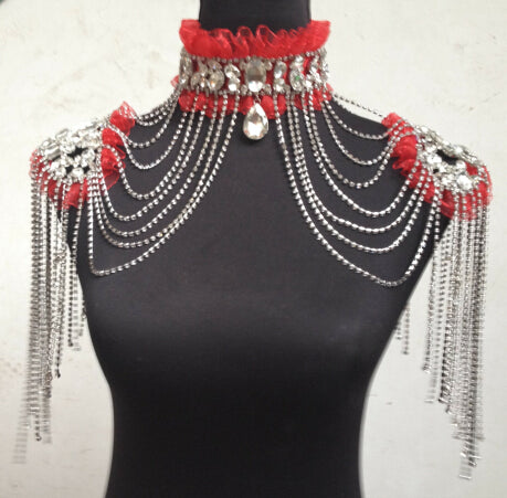 Bridal Shoulder Strap Red Rhinestone Cape CODE:  mon986