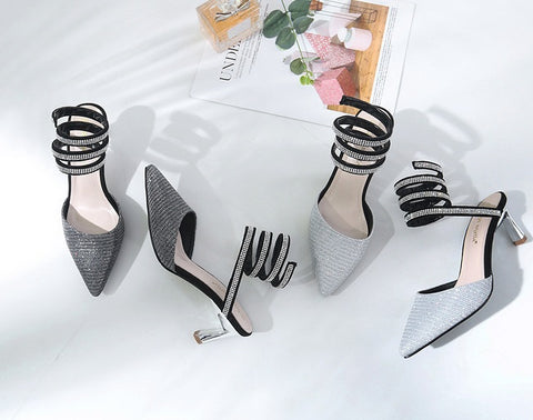 Sequins Tip Rhinestone High Heel Sandal CODE: mon2128